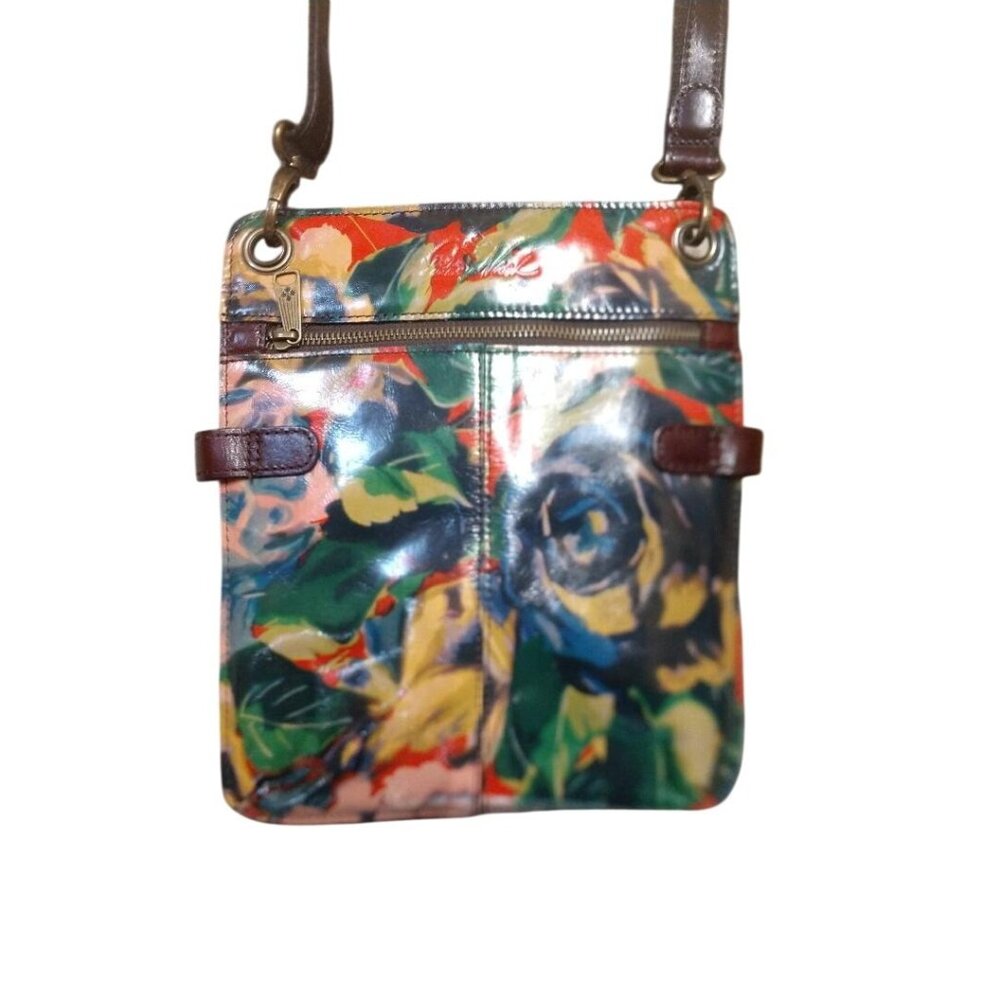 Patricia Nash Leather Floral Crossbody Bag With Adjustable Strap & Zippered Fron